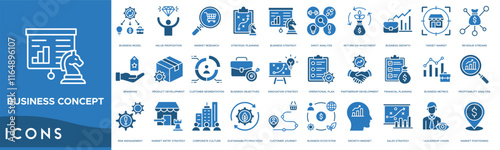 Business concept icon. Business Model, Value Proposition, Market Research, Strategic Planning and Business Strategy