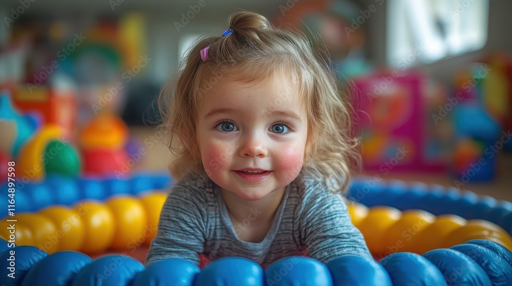 Obraz premium Child practicing hula hooping indoors surrounded by toys and furniture