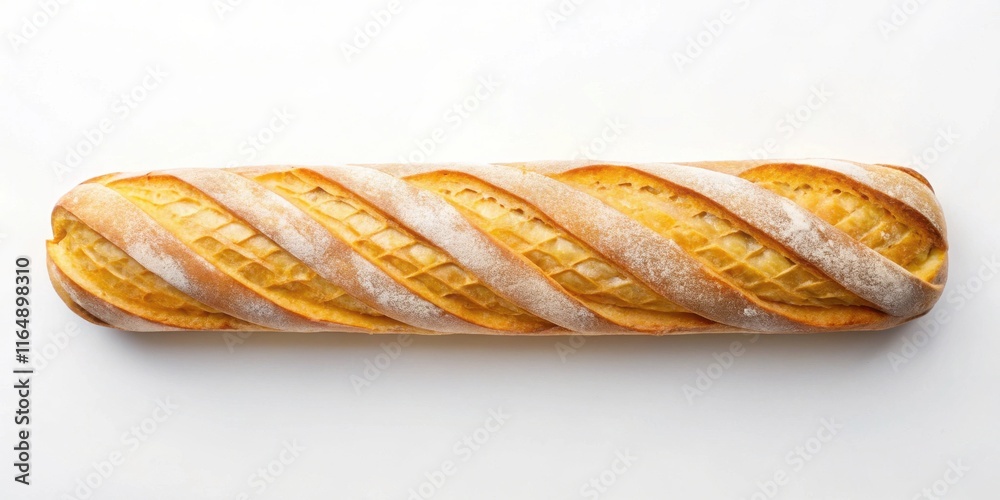 A golden-brown artisan loaf of bread, baked to perfection, rests on a pristine white surface A golden-brown artisan loaf of bread, baked to perfection, rests on a pristine white surface