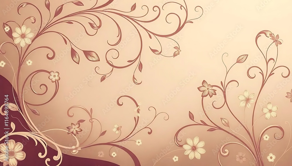 Elegant Floral Design With Swirling Vines And Delicate Flowers Elegant Floral Design With Swirling Vines And Delicate Flowers