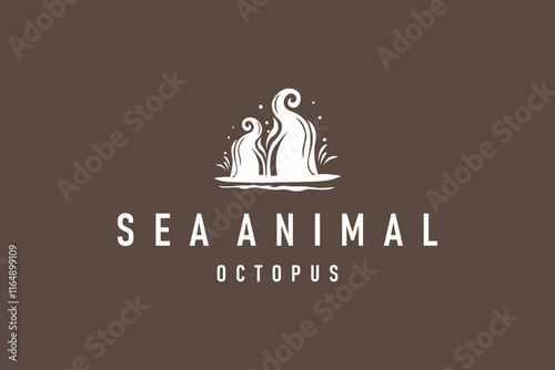 Octopus Logo Old Retro Vintage Design Ocean Animal Vector Tentacle Illustration Template