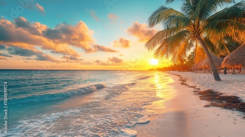 Beach Bathed in Sunrise Glow