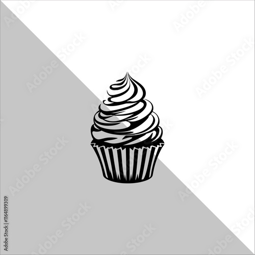 Cupcake Silhouette Vector illustration. Flat cupcake silhouette illustration.