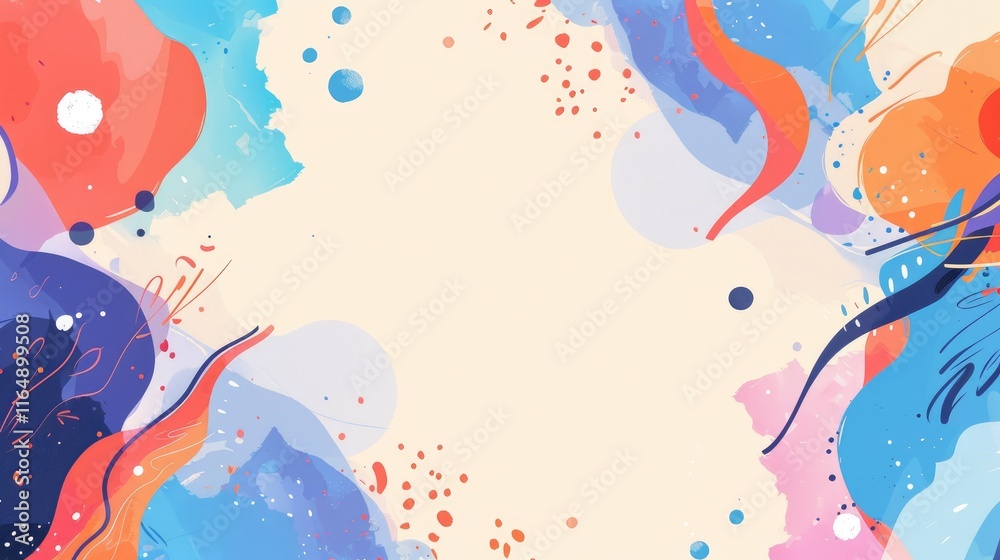 Fototapeta premium Colorful abstract design with swirls and splashes, ideal for backgrounds or creative projects.