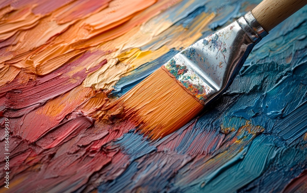 Fototapeta premium Brush strokes painting textured layers across a colorful canvas. Generative AI