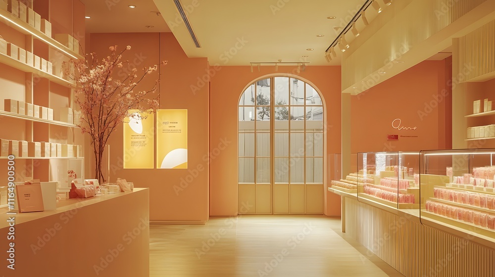 A clean, bright space with a subtle peach-colored background, providing a warm and inviting backdrop for a product display A clean, bright space with a subtle peach-colored background, providing a warm and inviting backdrop for a product display