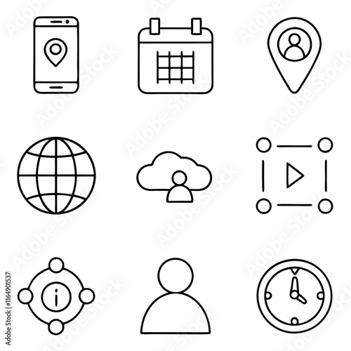 a set of nine minimalistic black-and-white vector icons