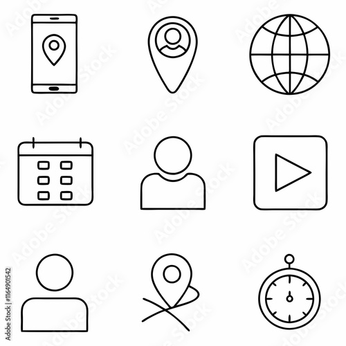 a set of nine minimalistic black-and-white vector icons