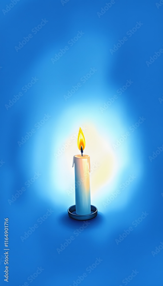 Capture the essence of solitude with a lone candle on a deep blue background, evoking a sense of calm and reflection, watercolor, with white tones Capture the essence of solitude with a lone candle on a deep blue background, evoking a sense of calm and reflection, watercolor, with white tones