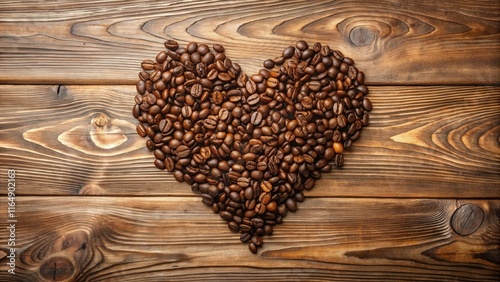 Aromatic Coffee Beans Arranged in a Heart Shape on Rustic Wooden Surface