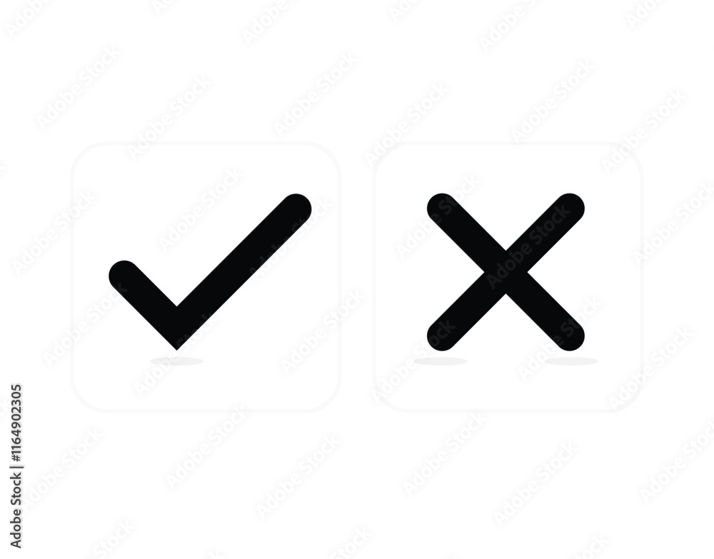 Check marks. Tick and cross vector icons. Yes and No symbols. Vector illustration Check marks. Tick and cross vector icons. Yes and No symbols. Vector illustration