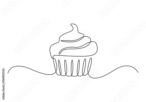 Cupcake continuous one line drawing. Muffin single line art illustration