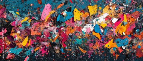 Paint splashes creating colorful chaos in an abstract space. Generative AI