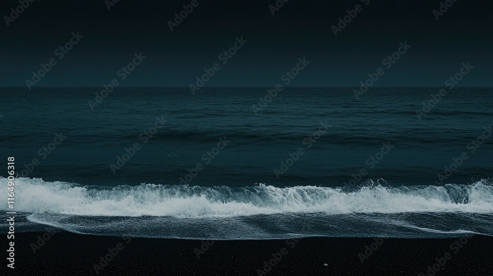 Fototapeta premium Dark Ocean Wave Crashing on Black Sand Beach