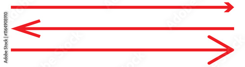 Horizontal dual sided long straight arrow signs. Black, red, stock pointer, direction, position symbol and double arrow icon isolated on white background. Vector graphic illustration