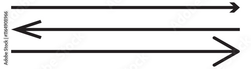 Horizontal dual sided long straight arrow signs. Black, red, stock pointer, direction, position symbol and double arrow icon isolated on white background. Vector graphic illustration