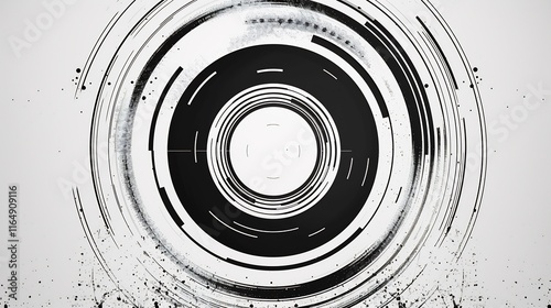 Abstract Monochrome Circular Design: A Grunge Tech Inspired Artwork