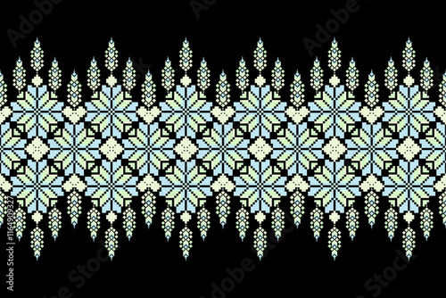 Geometric floral pattern  background vector illustration.flower ethnic pixel pattern,Aztec style,abstract background.design for texture,fabric,clothing,decoration,print,sarong.