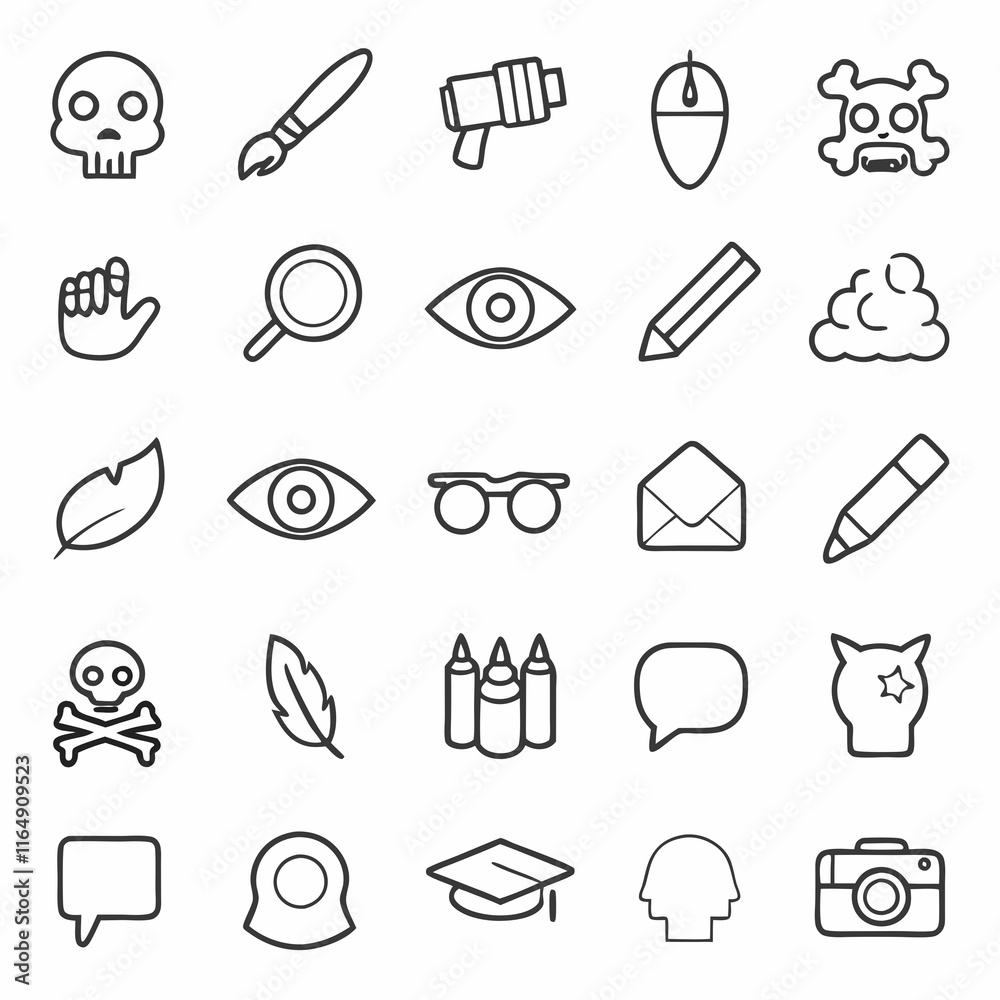 .A vertical grid of minimalist line-drawn icons .A vertical grid of minimalist line-drawn icons