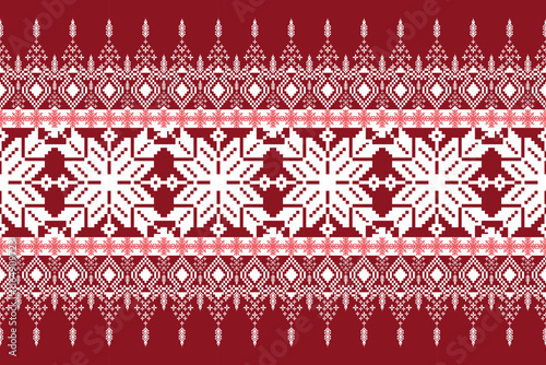 Geometric floral pattern  background vector illustration.flower ethnic pixel pattern,Aztec style,abstract background.design for texture,fabric,clothing,decoration,print,sarong.