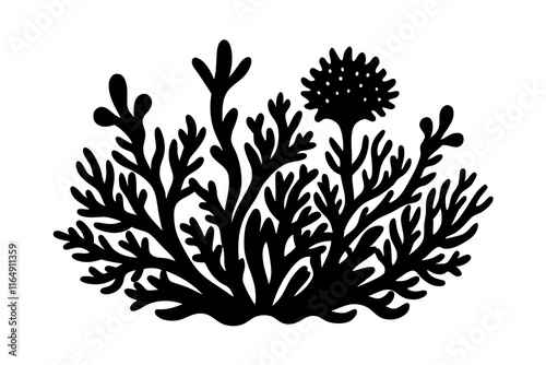 Seaweeds and Corals Flourishing Ocean Decoration vector silhouette illustration on white background