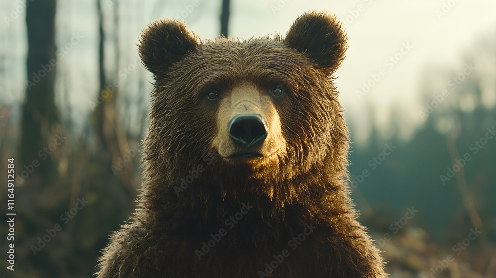 Obraz premium Close-up portrait brown bear facing camera natural outdoor detailed wildlife photography texture expression travel national park campaign zoo fur camping resort advertising river hunt habitat cute