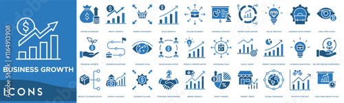 Business growth icon. Revenue Increase, Profit Growth, Market Expansion, Sales Growth and Scaling Business
