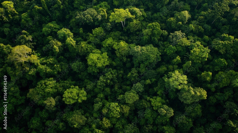 Naklejka premium Aerial View Of Lush Green Tropical Rainforest Canopy