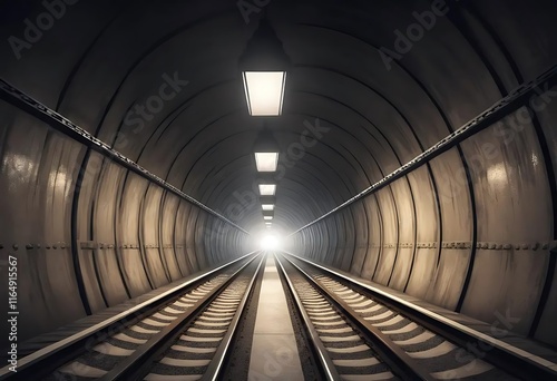 Train Tracks Leading Through A Dark Tunnel Towards Light