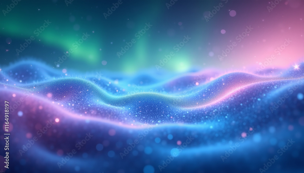 Aurora Borealis Shining Above Cloudy Landscape Aurora Borealis Shining Above Cloudy Landscape