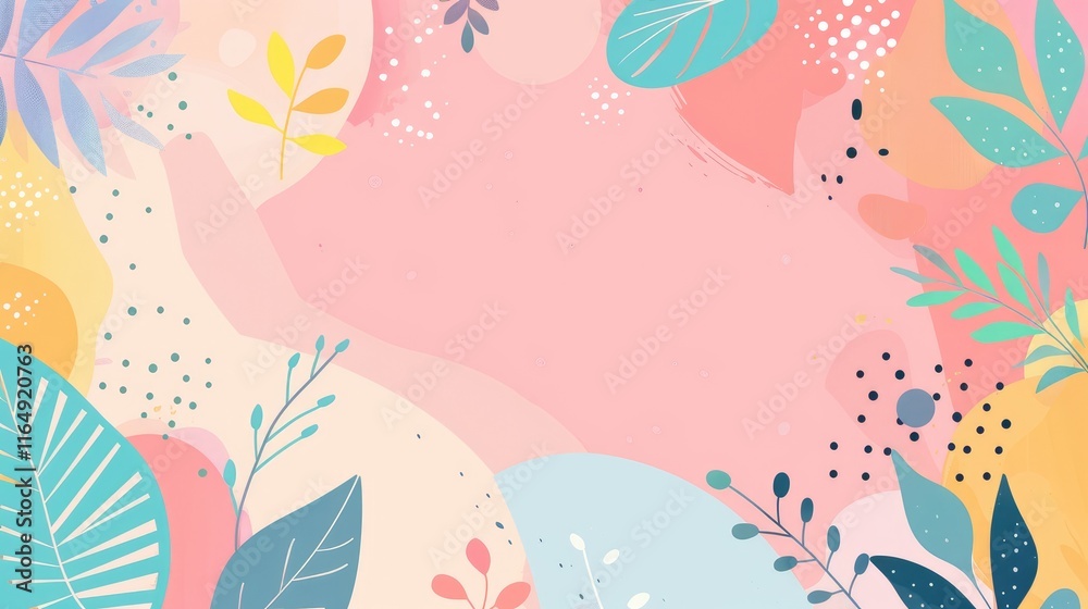 A colorful abstract background featuring leaves and shapes, ideal for design projects. A colorful abstract background featuring leaves and shapes, ideal for design projects.
