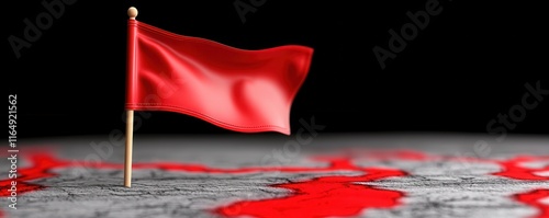 Warning red flag alert global map digital illustration dark environment conceptual