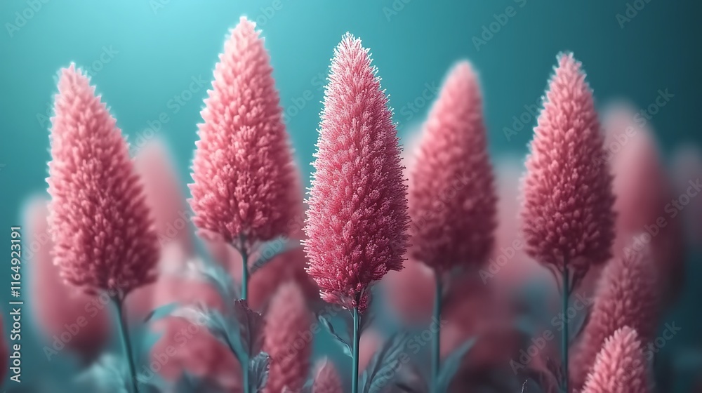 Obraz premium Pink Flower Blossoms in a Teal Garden