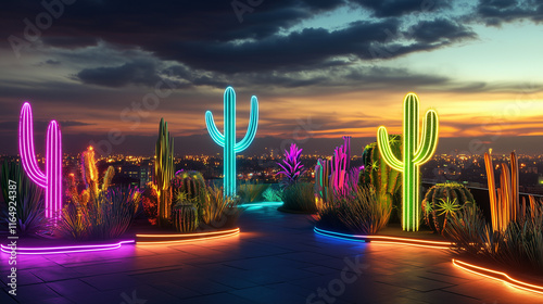 Neon Cactus Rooftop at Sunset photo