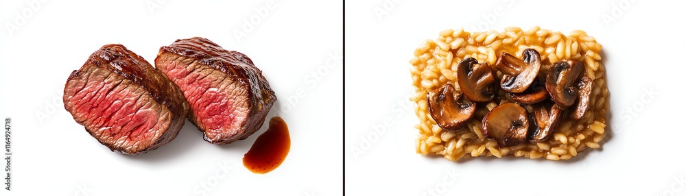 Gourmet steak with mushrooms and sauce. Gourmet steak with mushrooms and sauce.
