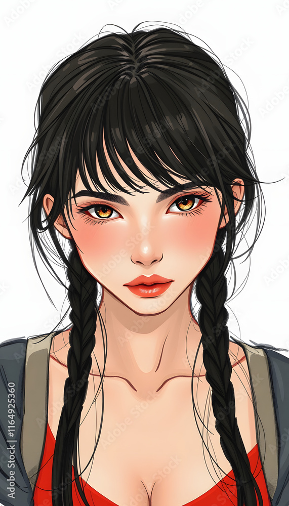 Portrait of a beautiful young girl with dark hair. Close-up, female face, beauty, sketch. Hot girl. 3D illustration, collage style, with white tones Portrait of a beautiful young girl with dark hair. Close-up, female face, beauty, sketch. Hot girl. 3D illustration, collage style, with white tones
