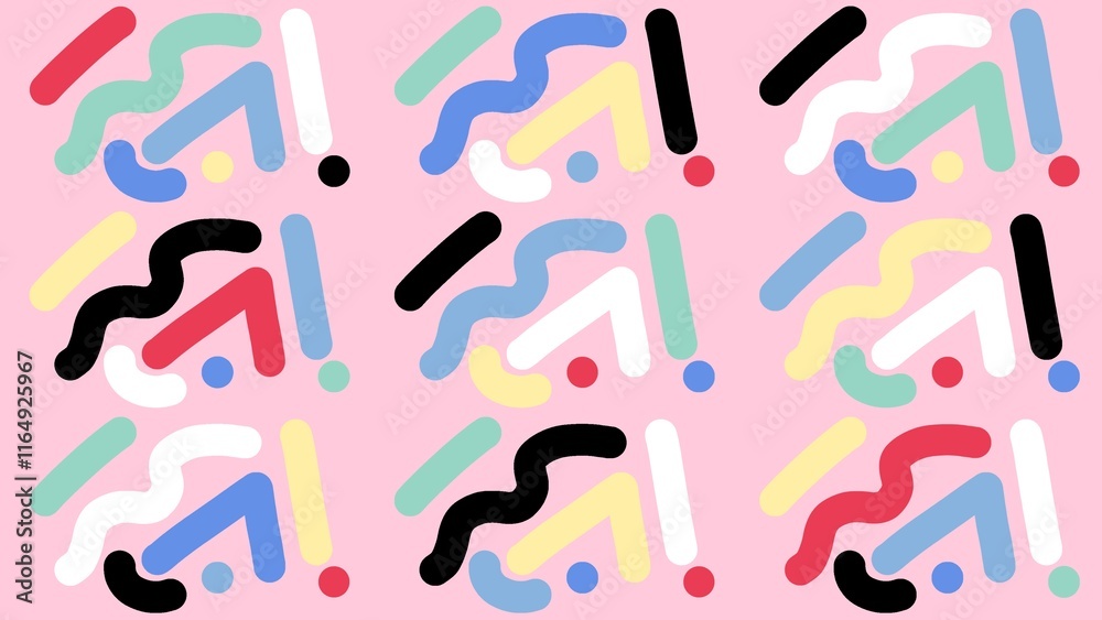 Modern abstract illustration. Geometric seamless pattern on pink background. Template for celebration, branding, banner, cover, business card, poster, sales, wall art, promotion, presentation, print. Modern abstract illustration. Geometric seamless pattern on pink background. Template for celebration, branding, banner, cover, business card, poster, sales, wall art, promotion, presentation, print.