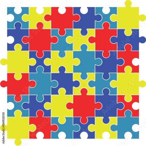 Puzzle Pattern Vector. White Background Autism Awareness Puzzle Colored Illustration.