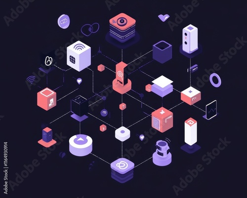 Abstract Digital Connection Concept with Colorful Geometric Shapes