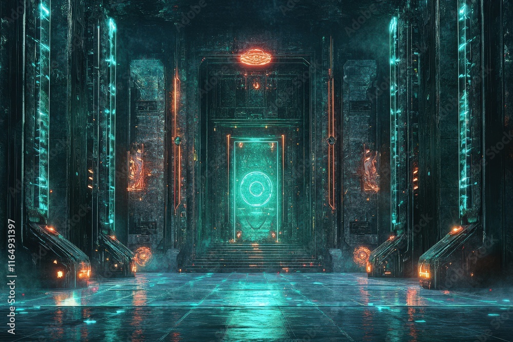 Naklejka premium Futuristic Sci Fi Temple Entrance Portal Scene
