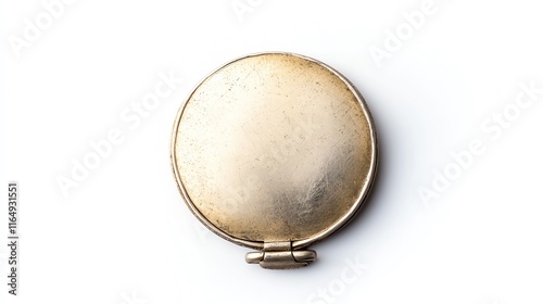 Vintage gold compact mirror, elegant design, perfect for beauty and fashion contexts, on a white isolated background.