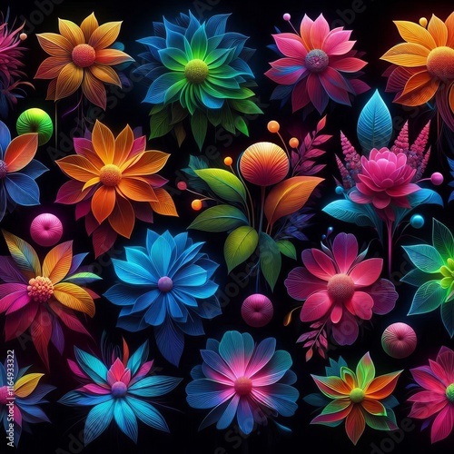 Neon Flowers A collection of neon colored flowers created using