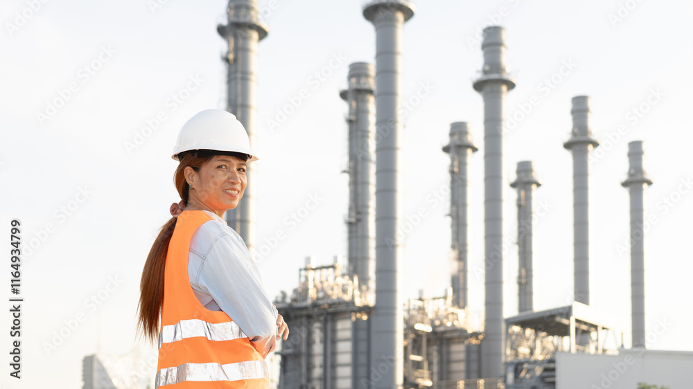 Skilled Engineer in Safety Gear Looking Confidently at Industrial Power Plant During Daytime Operations Skilled Engineer in Safety Gear Looking Confidently at Industrial Power Plant During Daytime Operations