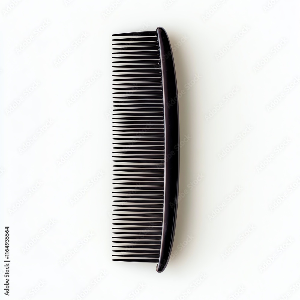 Black plastic comb on a white isolated background for personal care and grooming. Black plastic comb on a white isolated background for personal care and grooming.
