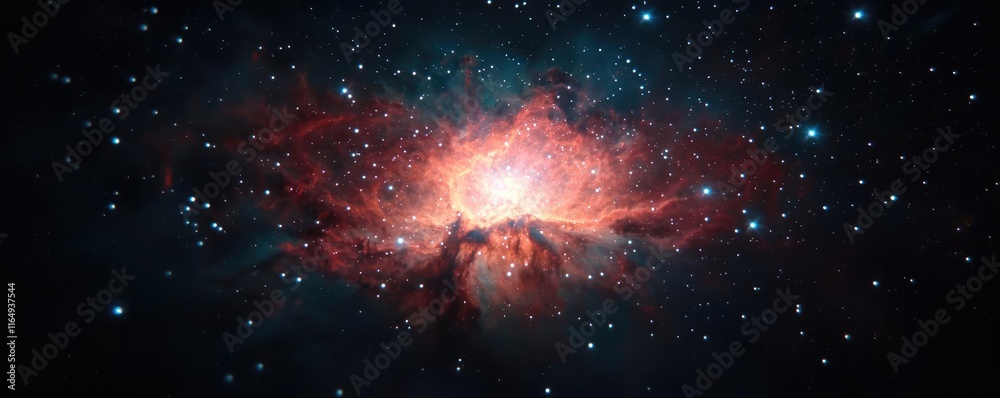Obraz premium Cosmic abstract background concept. A stunning nebula in deep space showcasing vibrant colors and cosmic beauty.