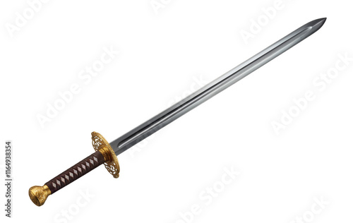 High-Quality PNG medieval sword with gold details on white background