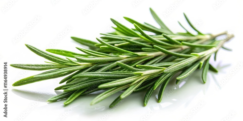 Fototapeta premium Fresh rosemary leaves isolated on white background with soft focus effect, rosemary, foliage, rosemary, foliage, botanical