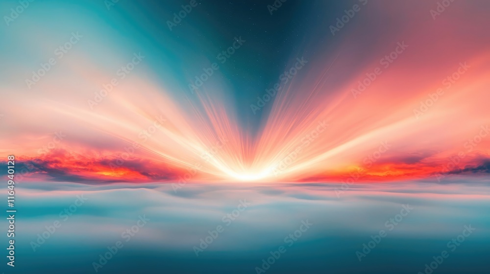 Obraz premium Cosmic abstract background concept. A vibrant sunset bursting through clouds, creating a breathtaking scenic view.
