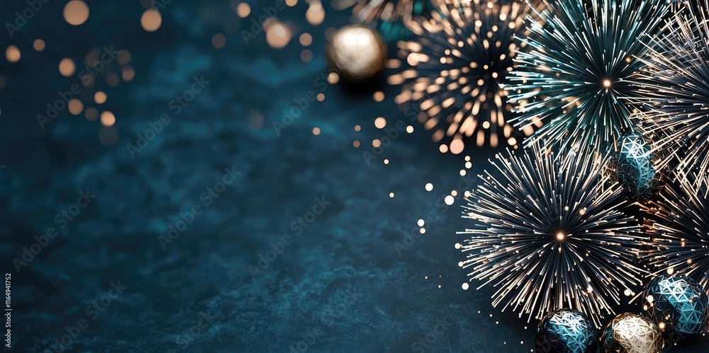Fototapeta premium Fireworks abstract background concept. Festive fireworks and ornaments create a celebratory atmosphere for special occasions.