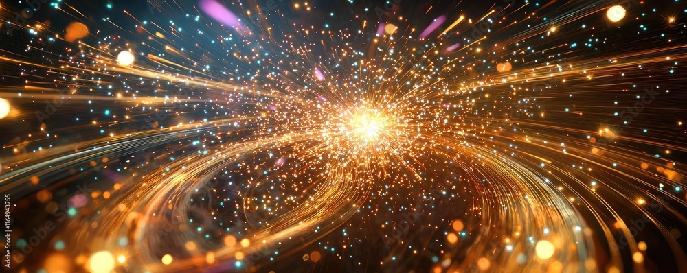 Fototapeta premium Fireworks abstract background concept. Abstract light effects with glowing particles creating a vibrant cosmic atmosphere.